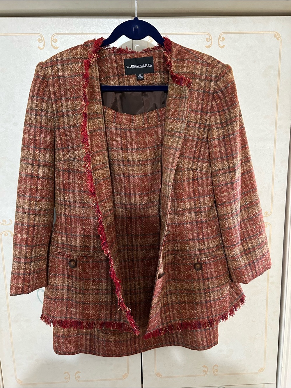 Sag Harbor Rust Plaid Tweed Blazer and Skirt Set